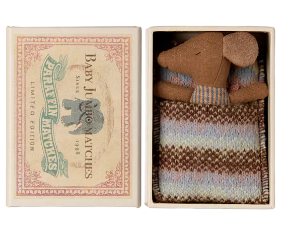 Maileg Baby mouse, sleepy/wakey in matchbox  girl Maileg Baby mouse, sleepy/wakey in matchbox  girl
