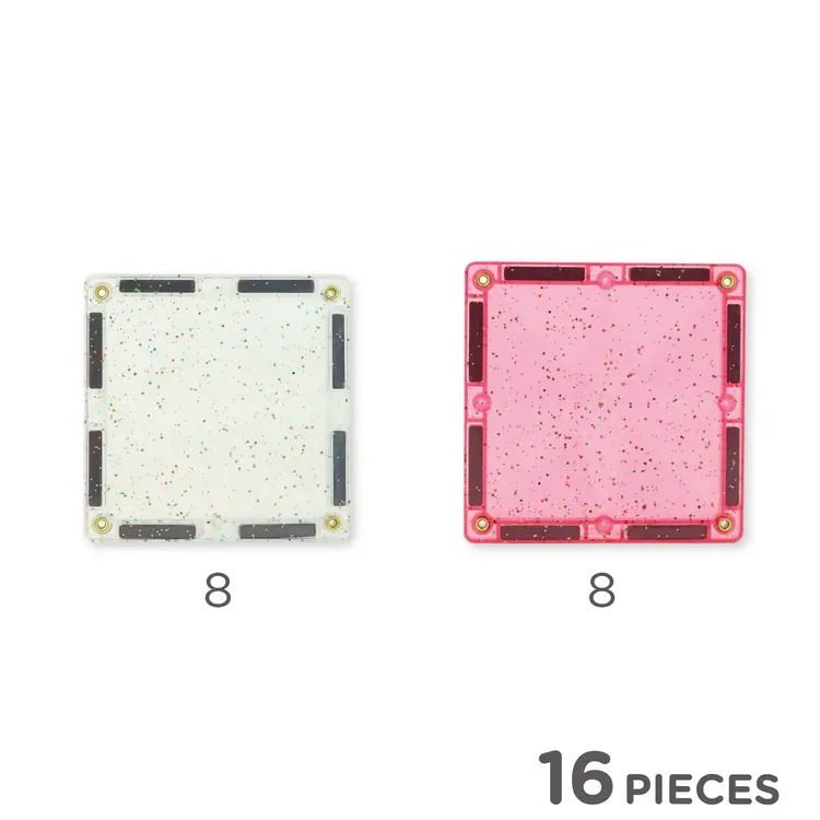 Cleverclixx Glitter Tiles Pack Transparent / Pink | 16 pieces