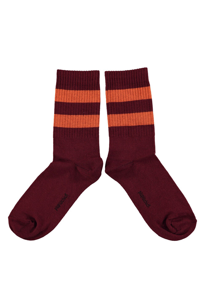 Piupiuchick Socks | bordeaux w/ orange stripes Piupiuchick Socks | bordeaux w/ orange stripes