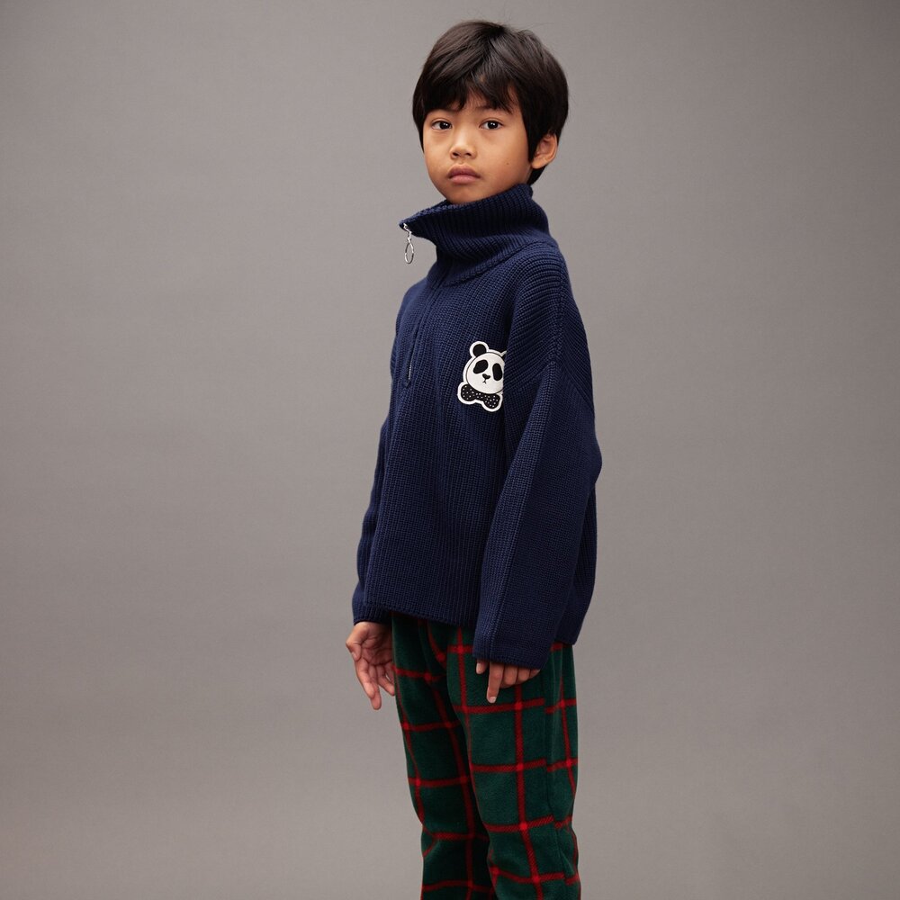Mini Rodini Panda patch chunky knit half zip sweater - Chapter 1 Mini Rodini Panda patch chunky knit half zip sweater - Chapter 1