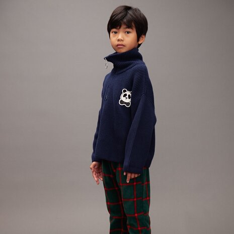 Mini Rodini Panda patch chunky knit half zip sweater - Chapter 1 Mini Rodini Panda patch chunky knit half zip sweater - Chapter 1