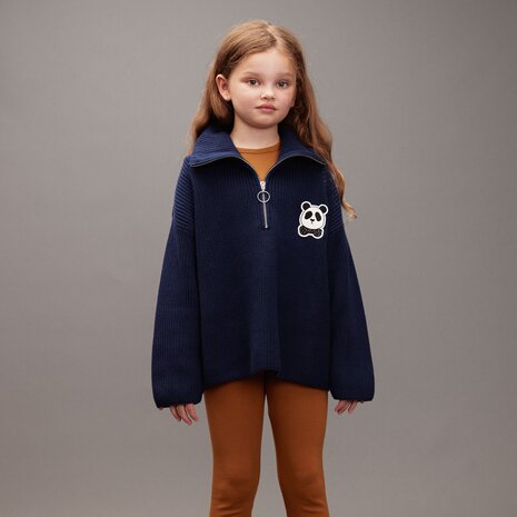 Mini Rodini Panda patch chunky knit half zip sweater - Chapter 1 Mini Rodini Panda patch chunky knit half zip sweater - Chapter 1