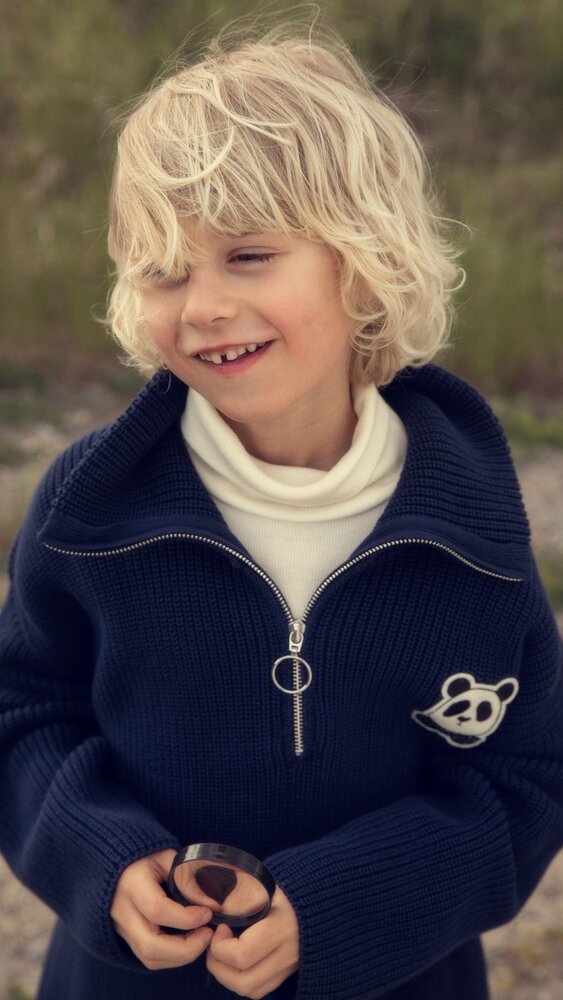 Mini Rodini Panda patch chunky knit half zip sweater - Chapter 1 Mini Rodini Panda patch chunky knit half zip sweater - Chapter 1