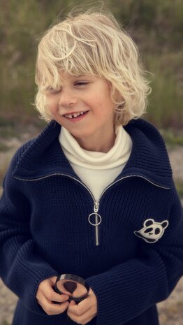 Mini Rodini Panda patch chunky knit half zip sweater - Chapter 1 Mini Rodini Panda patch chunky knit half zip sweater - Chapter 1