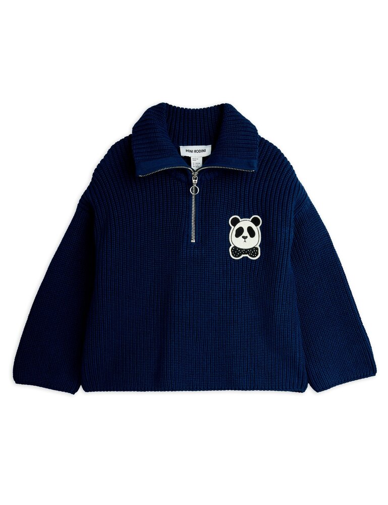 Mini Rodini Panda patch chunky knit half zip sweater - Chapter 1 Mini Rodini Panda patch chunky knit half zip sweater - Chapter 1