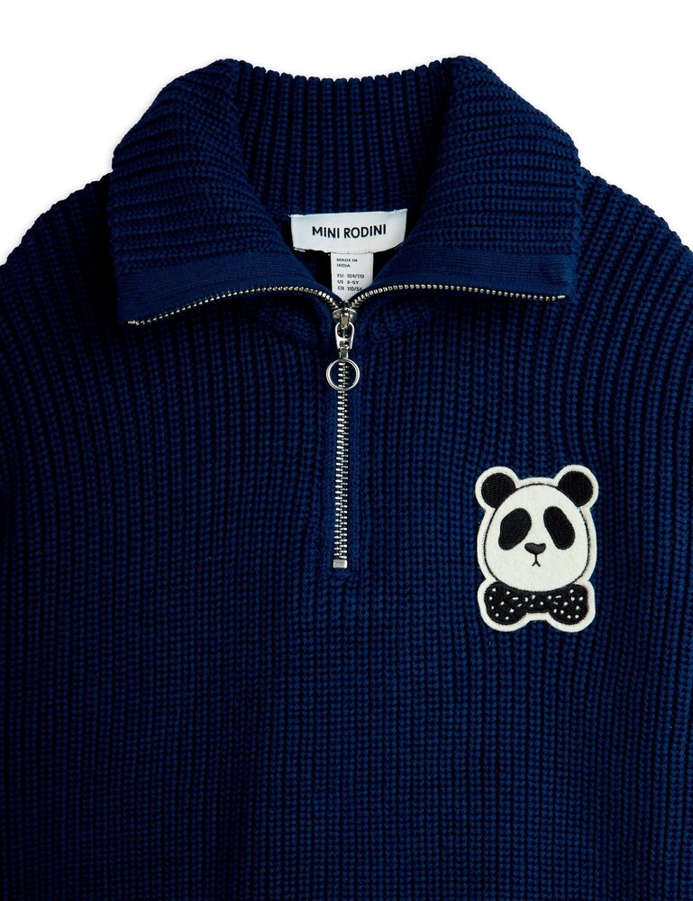 Mini Rodini Panda patch chunky knit half zip sweater - Chapter 1 Mini Rodini Panda patch chunky knit half zip sweater - Chapter 1