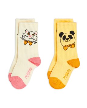 Mini Rodini Cat & panda 2-pack socks - Chapter 1 MULTI Mini Rodini Cat & panda 2-pack socks - Chapter 1 MULTI