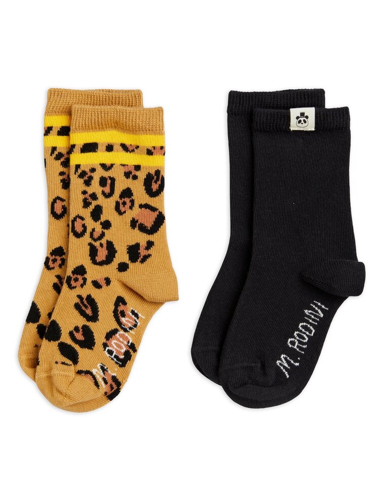 Mini Rodini Set van 2 paar kindersokken met luipaardprint  en effen
