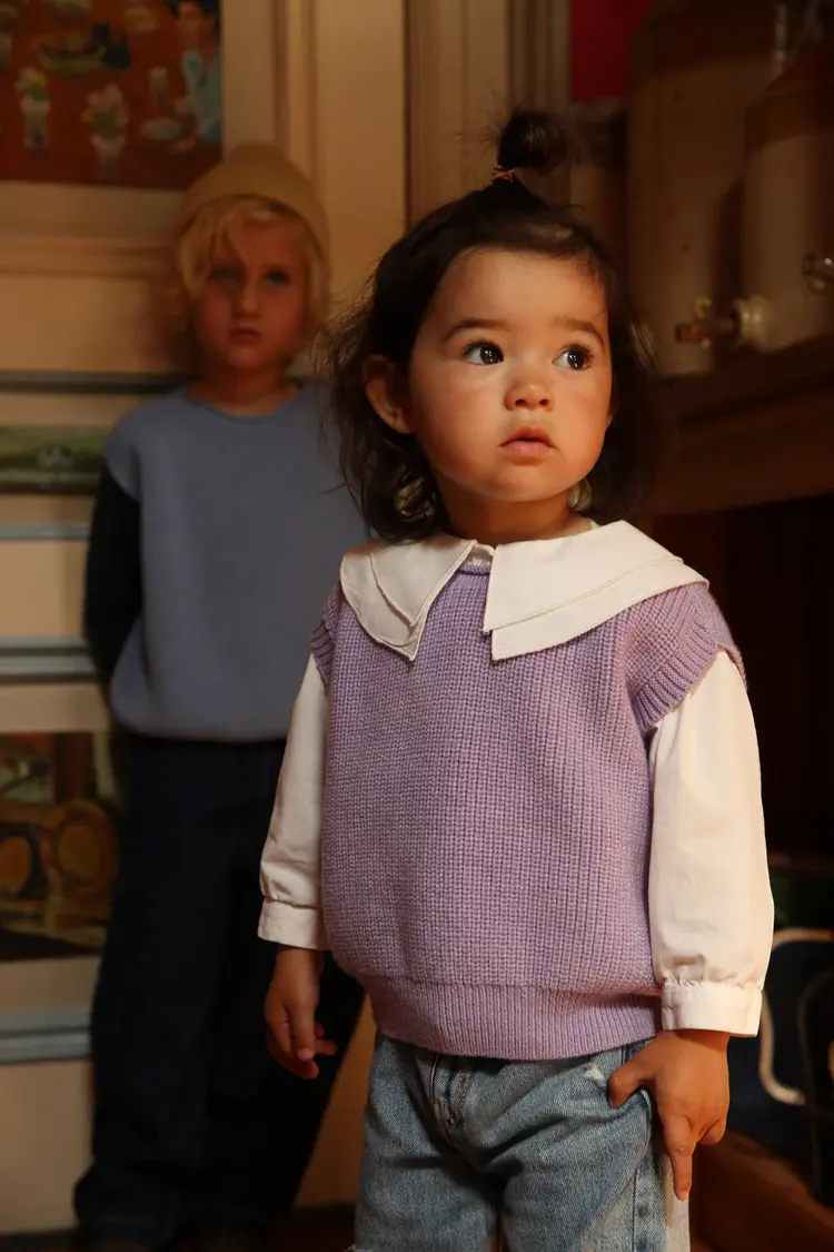 Hvid Harvey Kids vest Lilac  merinowol
