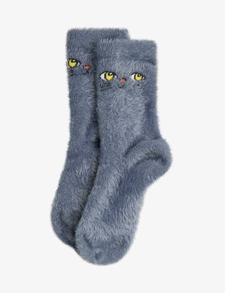 Mini Rodini Cat face fluffy sock grey Mini Rodini Cat face fluffy sock grey