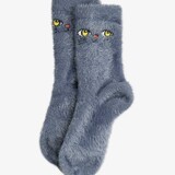 Mini Rodini Cat face fluffy sock grey