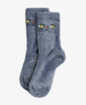 Mini Rodini Cat face fluffy sock grey