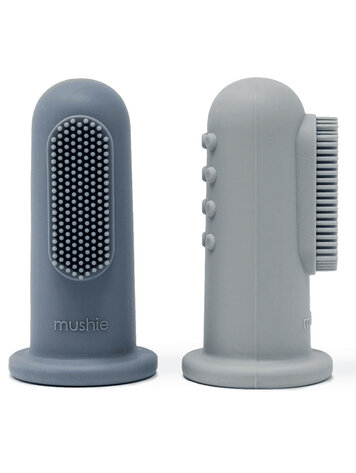 Mushie Baby vingertandenborstel 2 stuks - Stone / Tradewinds