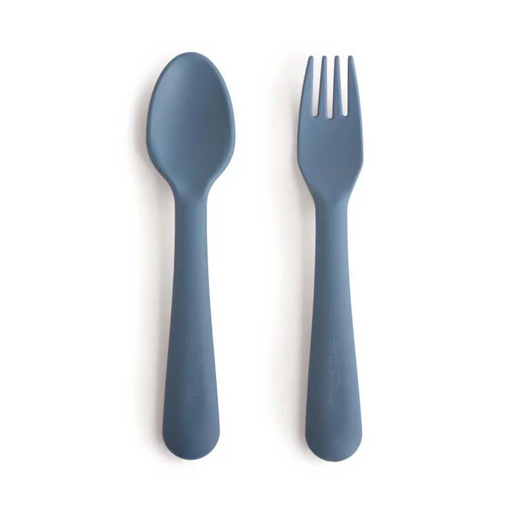Mushie Bestekset vork & lepel - Twilight Blue