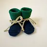 Hvid babyslofjes merinowol blauw/groen Hvid babyslofjes merinowol blauw/groen