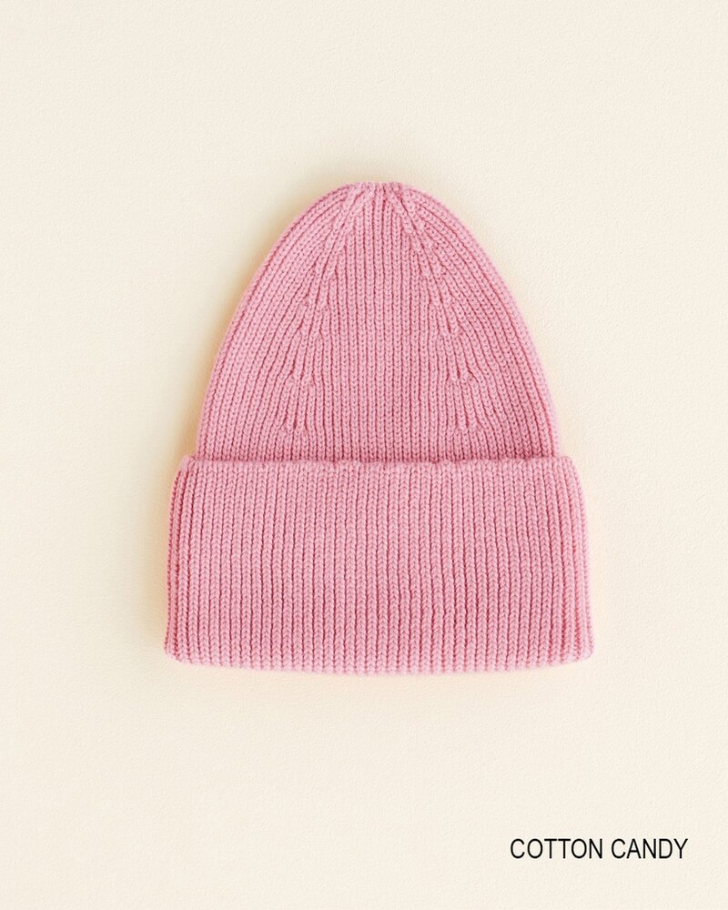 Hvid beanie merinowol roze Hvid beanie merinowol roze
