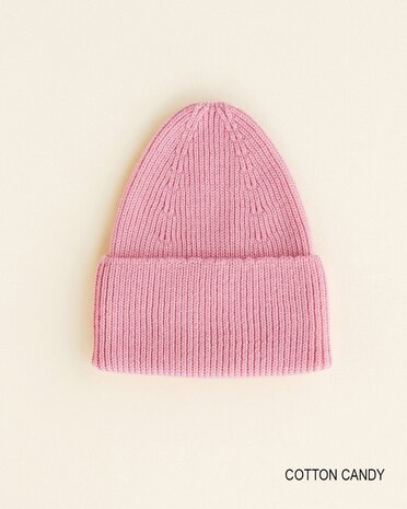 Hvid beanie merinowol roze Hvid beanie merinowol roze