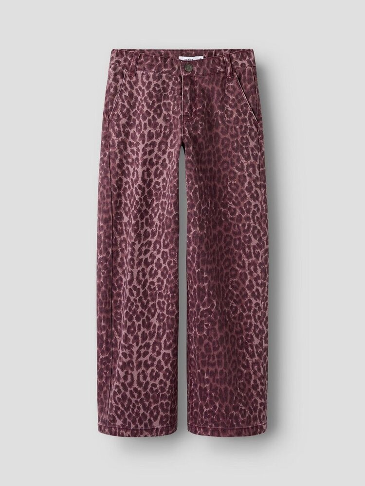 Name It 13253472 NKFROSE WIDE TWILL PANT Burgundy Leo