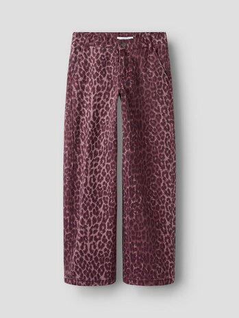 Name It 13253472 NKFROSE WIDE TWILL PANT Burgundy Leo