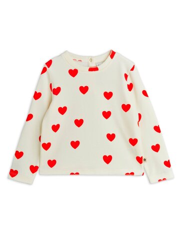 Mini Rodini wit velours shirt met rode hartjes