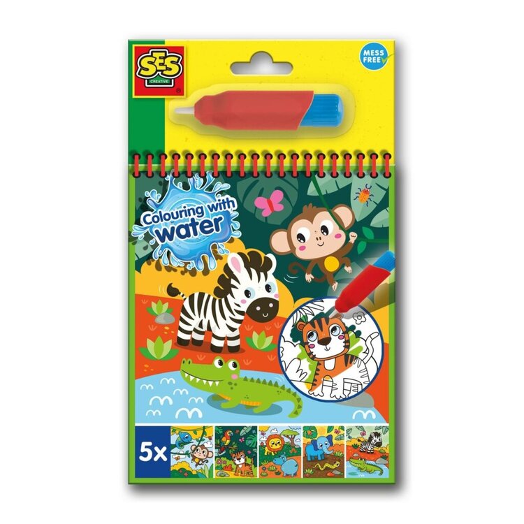 SES kleuren met water Safari - kleurboek met hervulbare waterstift