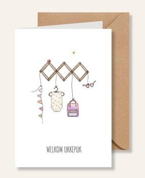 Juulz Illustrations Felicitatie kaart geboorte dochter met kapstok
