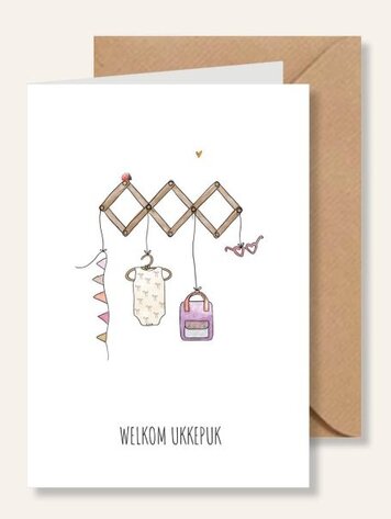 Juulz Illustrations Felicitatie kaart geboorte dochter met kapstok