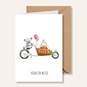 Juulz Illustrations Felicitatie kaart geboorte dochter met bakfiets Juulz Illustrations Felicitatie kaart geboorte dochter met bakfiets