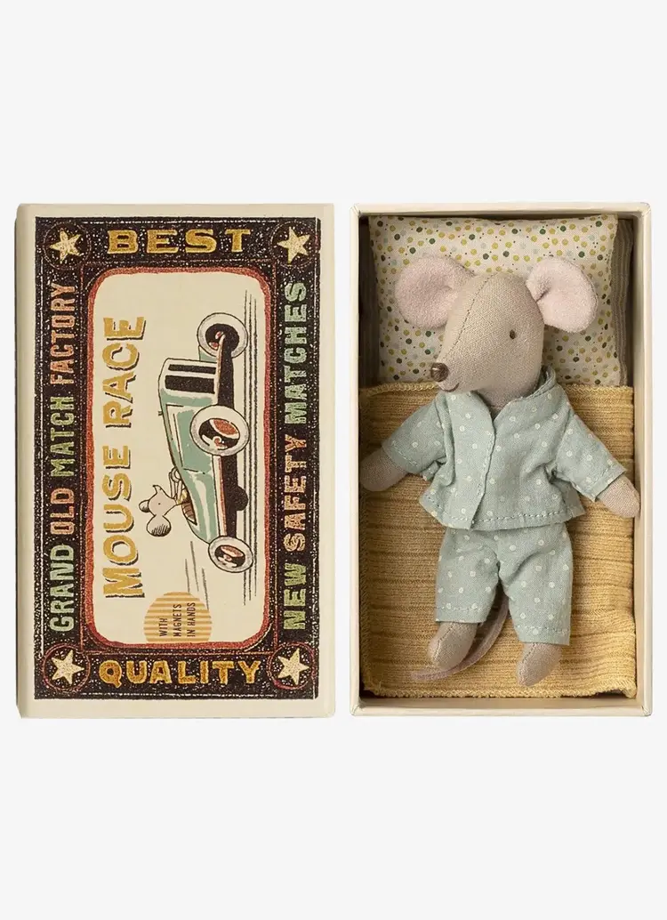 Maileg Little brother mouse in matchbox blue