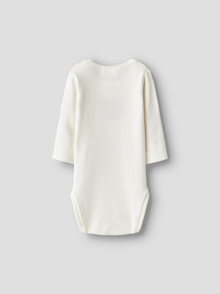 Lil Atelier rib romper lange mouw slim fit coconut milk met beer applicatie