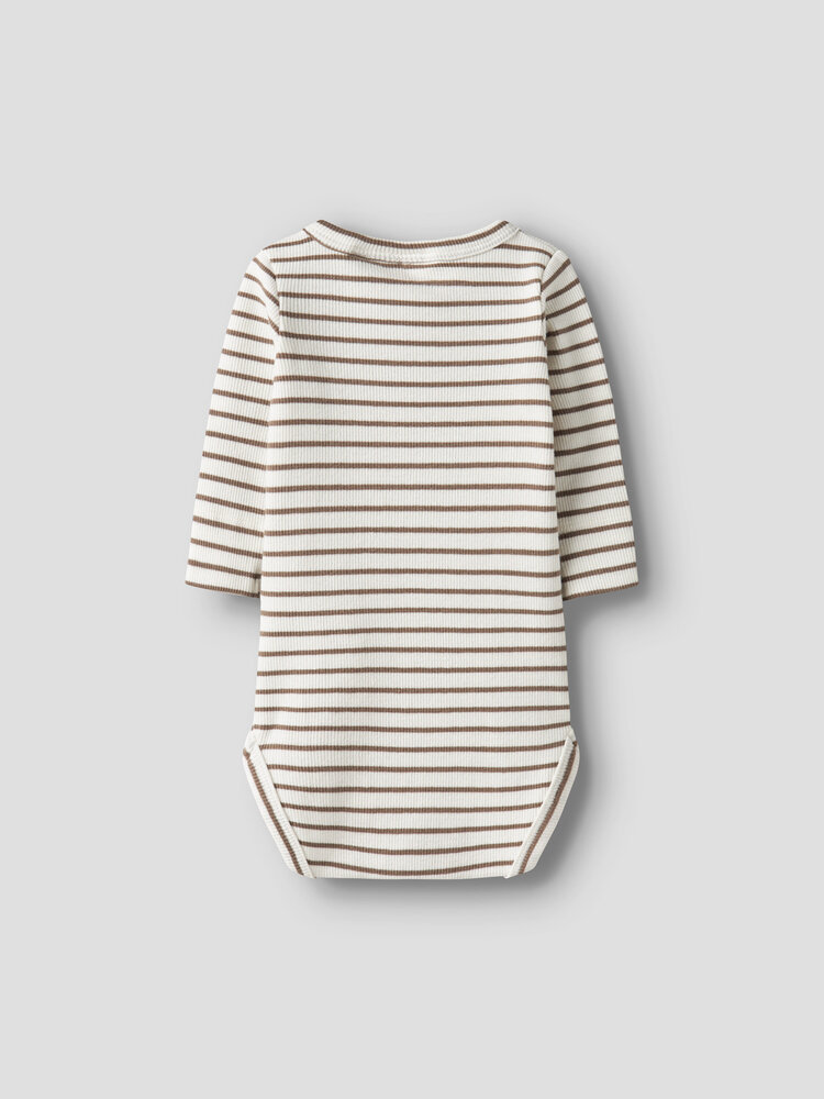 Lil Atelier slim fit rib romper lange mouw met streepjes