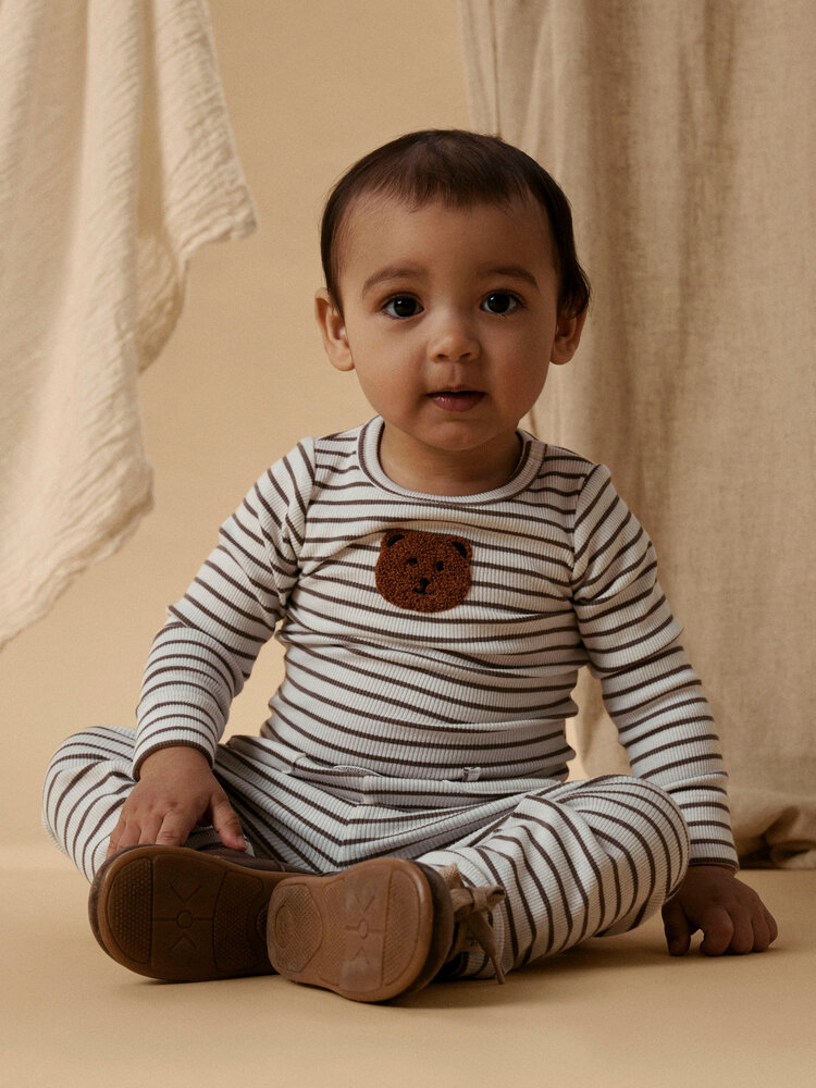 Lil Atelier slim fit rib romper lange mouw met streepjes