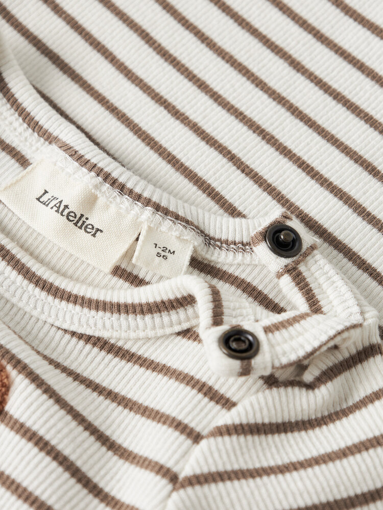 Lil Atelier slim fit rib romper lange mouw met streepjes
