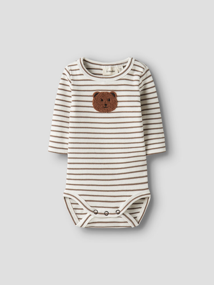 Lil Atelier slim fit rib romper lange mouw met streepjes