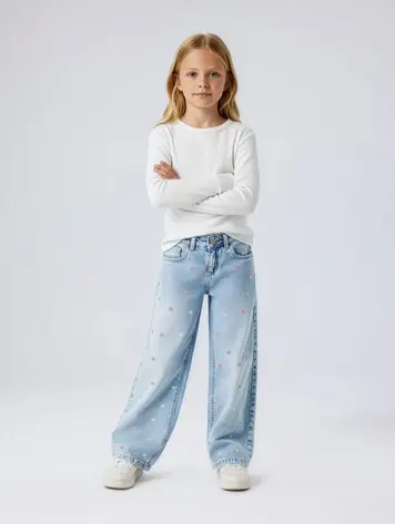 Name It 13243099 NKFROSE WIDE EMB JEANS 2010-FR NOOS Turquoise