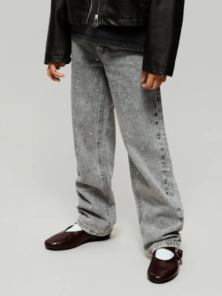 Name It straight fit jeans grey – jeans met strass details