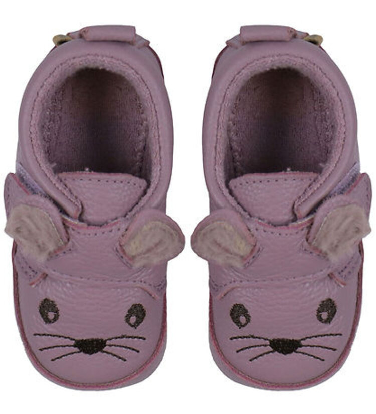 MP Denmark zachte leren babyslofjes muis in heather mauve