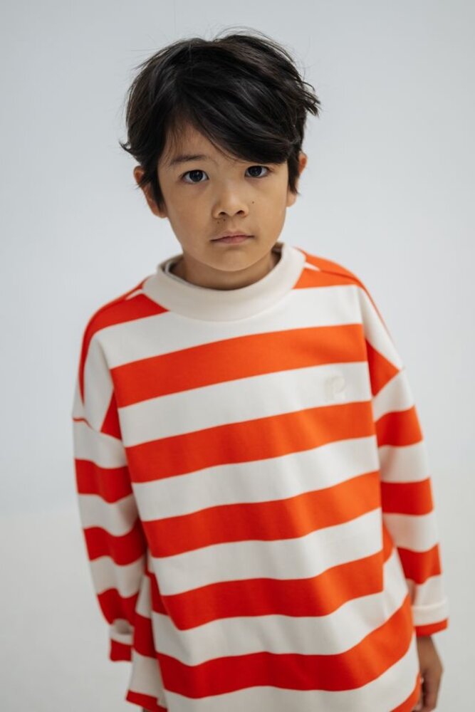 Repose 25. boxy sweater flame red block stripe