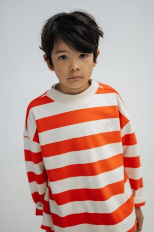 Repose 25. boxy sweater flame red block stripe