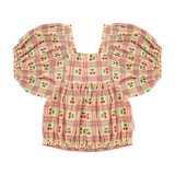 Piupiuchick Cropped blouse w/ baloon sleeves | light yellow w/ cherries allover