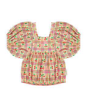 Piupiuchick Cropped blouse w/ baloon sleeves | light yellow w/ cherries allover Piupiuchick Cropped blouse w/ baloon sleeves | light yellow w/ cherries allover