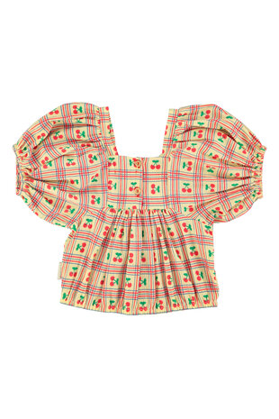 Piupiuchick luchtige blouse met ballonmouwen en kersenprint