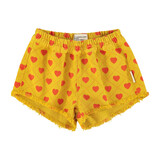 Piupiuchick Shorts w/ fringes | mustard w/ red hearts allover