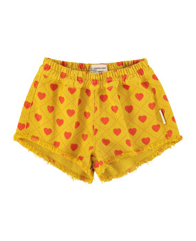 Piupiuchick Shorts w/ fringes | mustard w/ red hearts allover Piupiuchick Shorts w/ fringes | mustard w/ red hearts allover