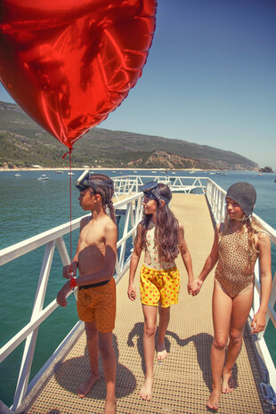 Piupiuchick Shorts w/ fringes | mustard w/ red hearts allover