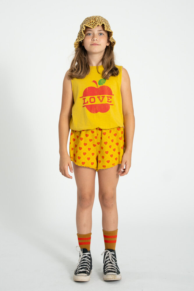 Piupiuchick Shorts w/ fringes | mustard w/ red hearts allover