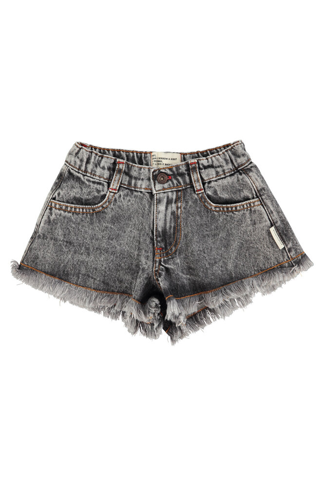 Piupiuchick Shorts w/ fringes | washed black denim
