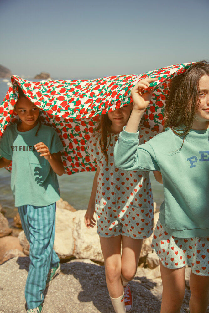 Piupiuchick turquoise sweater met “Peace” print Piupiuchick turquoise sweater met “Peace” print