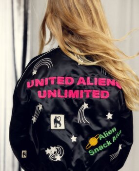 Mini Rodini United aliens unlimited satin baseball jacket