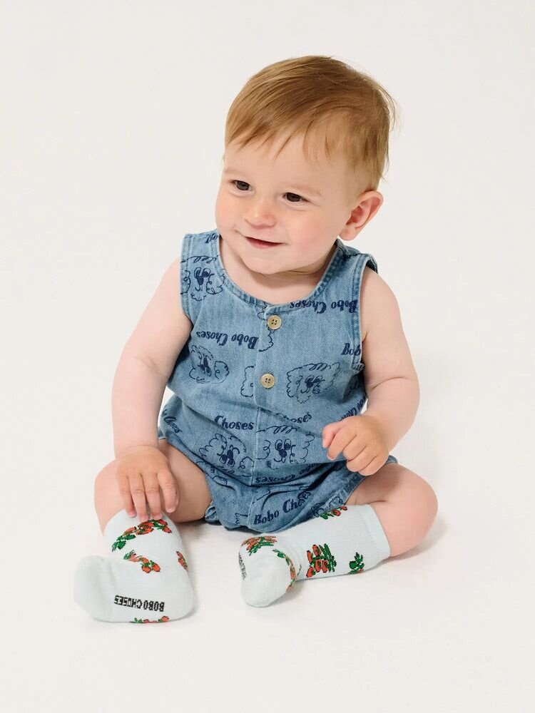 Bobo Choses Pickles The Dog all over denim baby playsuit